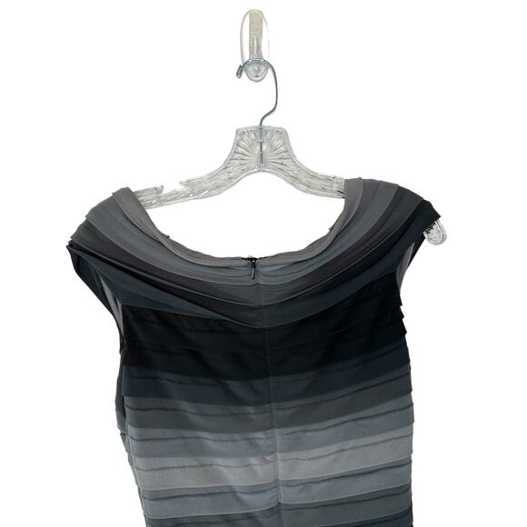 Tadashi Shoji Gray Black Ombre V-Neck Cocktail Tiered Sheath Dress Size Small - Picture 5 of 9